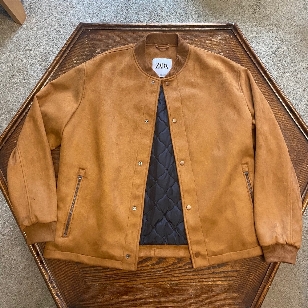 ZARA Men's Camel Suede Bomber Jacket